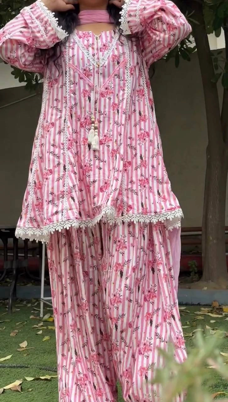 Pink Floral Coord Set Natural Crepe Model Wear KC26